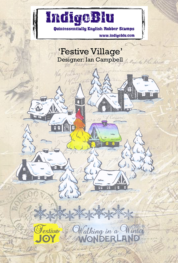 Festive Village A6 Red Rubber Stamp IndigoBlu